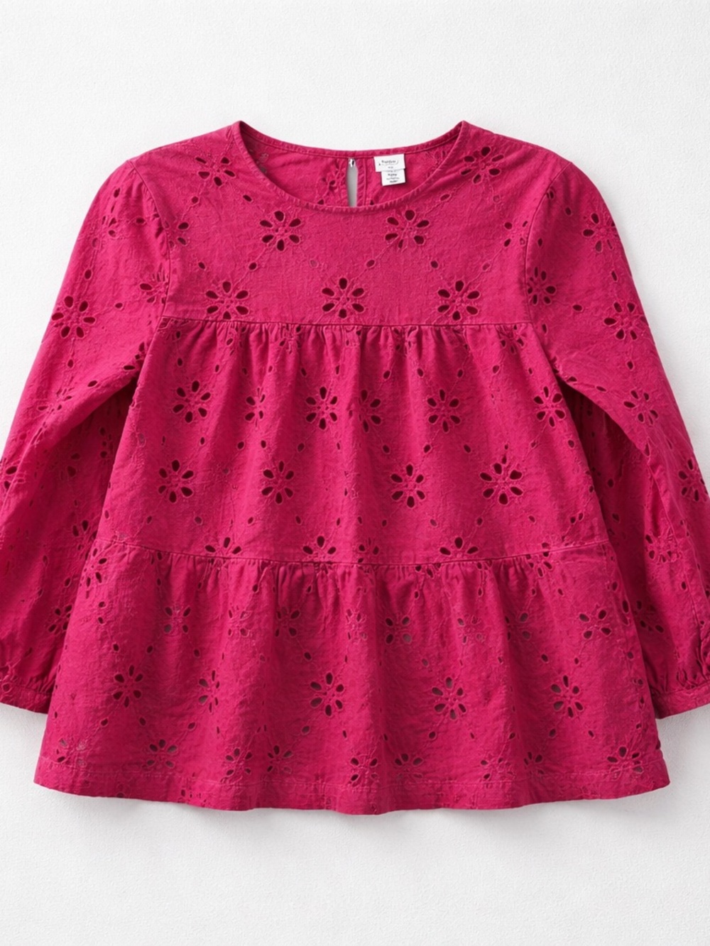 J. Crew Girls' Berry Eyelet Tiered Long-Sleeve Top